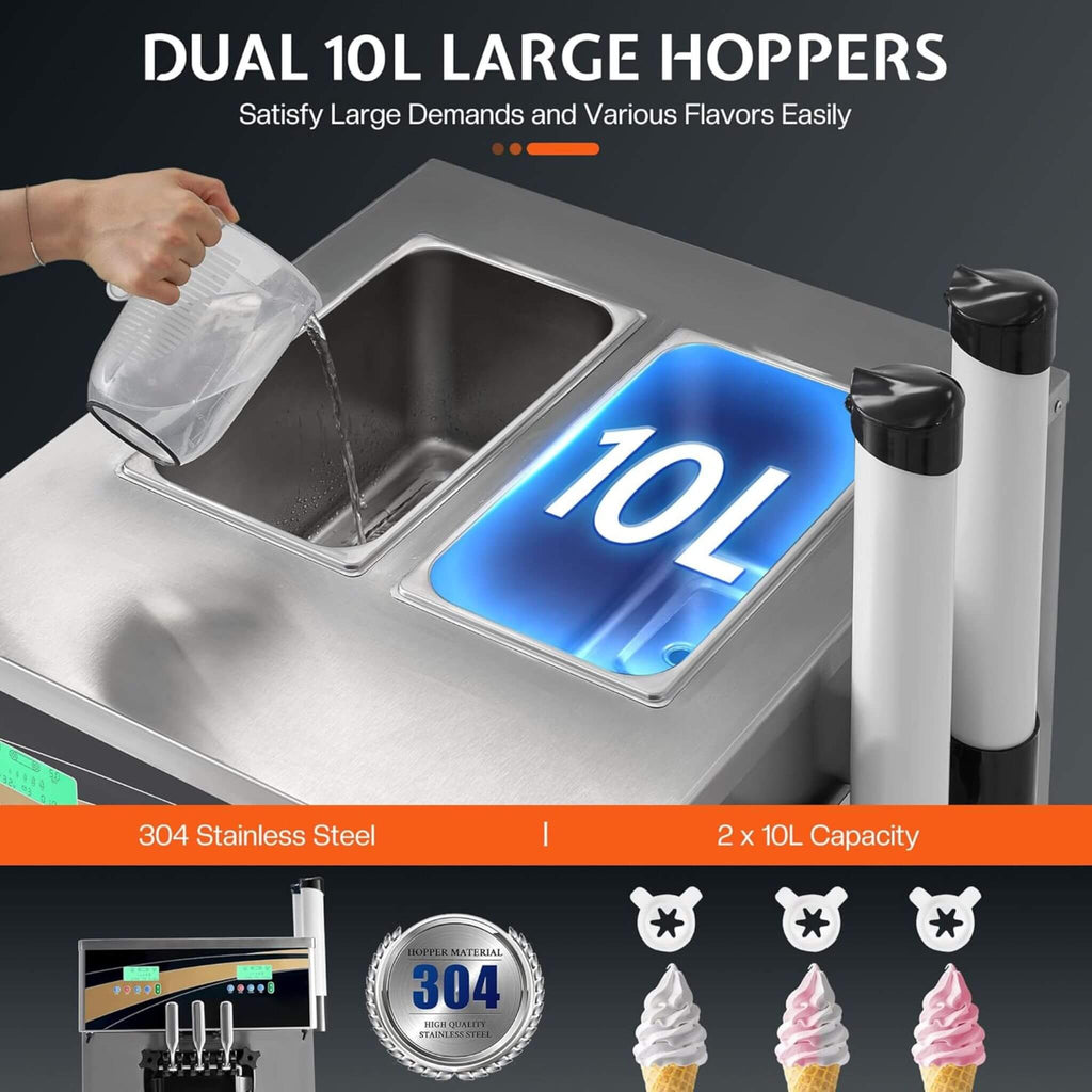 Heavy-Duty 45L/H 3-Flavor Dual Compressor Commercial Soft Serve Ice Cream Machine (SAK43195) - Saksby Wholesale - Large Hoppers For Various Flavors