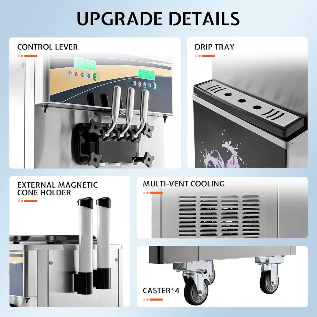 Heavy-Duty 45L/H 3-Flavor Dual Compressor Commercial Soft Serve Ice Cream Machine (SAK43195) - Saksby Wholesale - Upgraded Parts Details