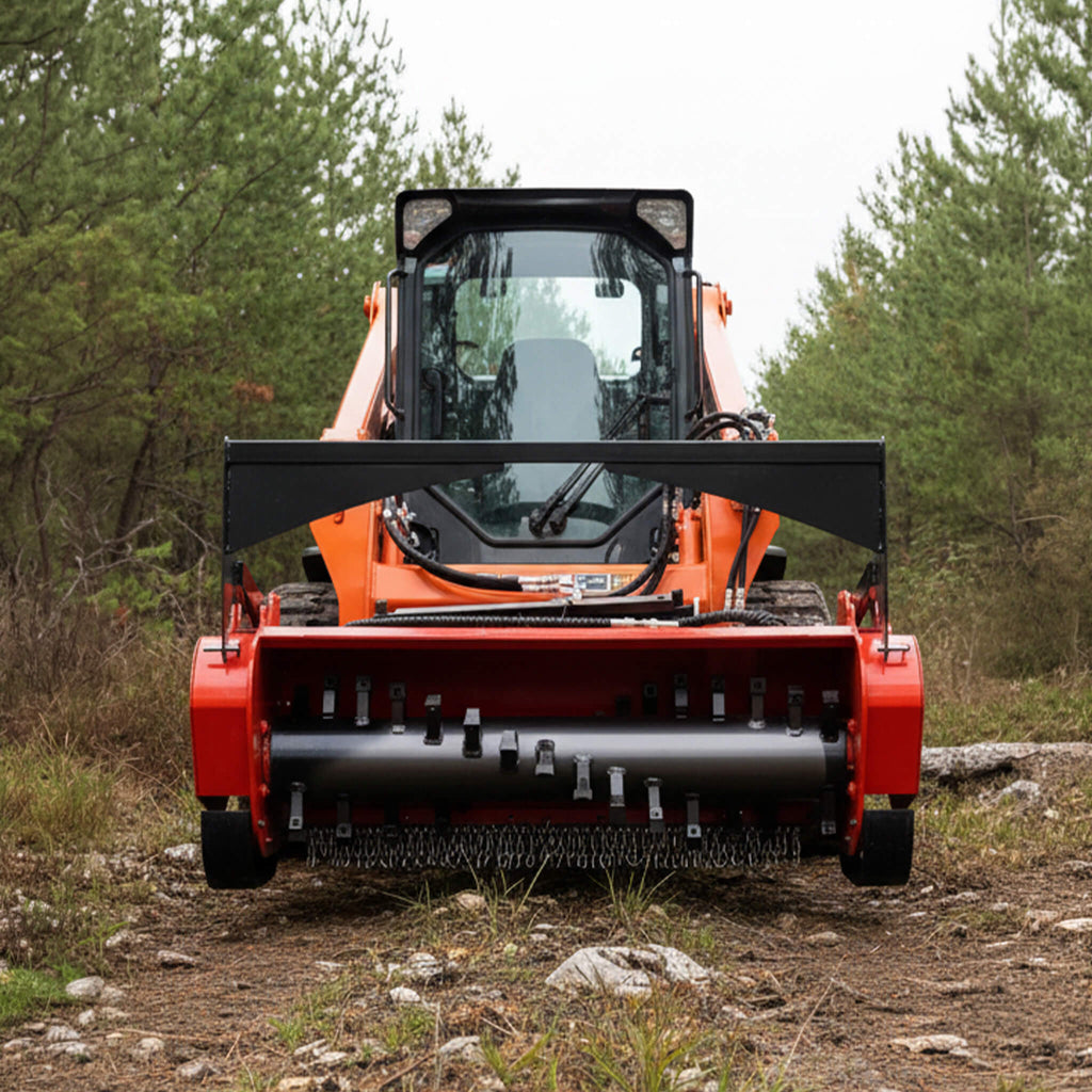 Heavy-Duty 46-Inch Drum Forestry Skid Steer Mulcher Attachment (SAK30495) - Saksby Wholesale - Lifestyle Front View On Loader