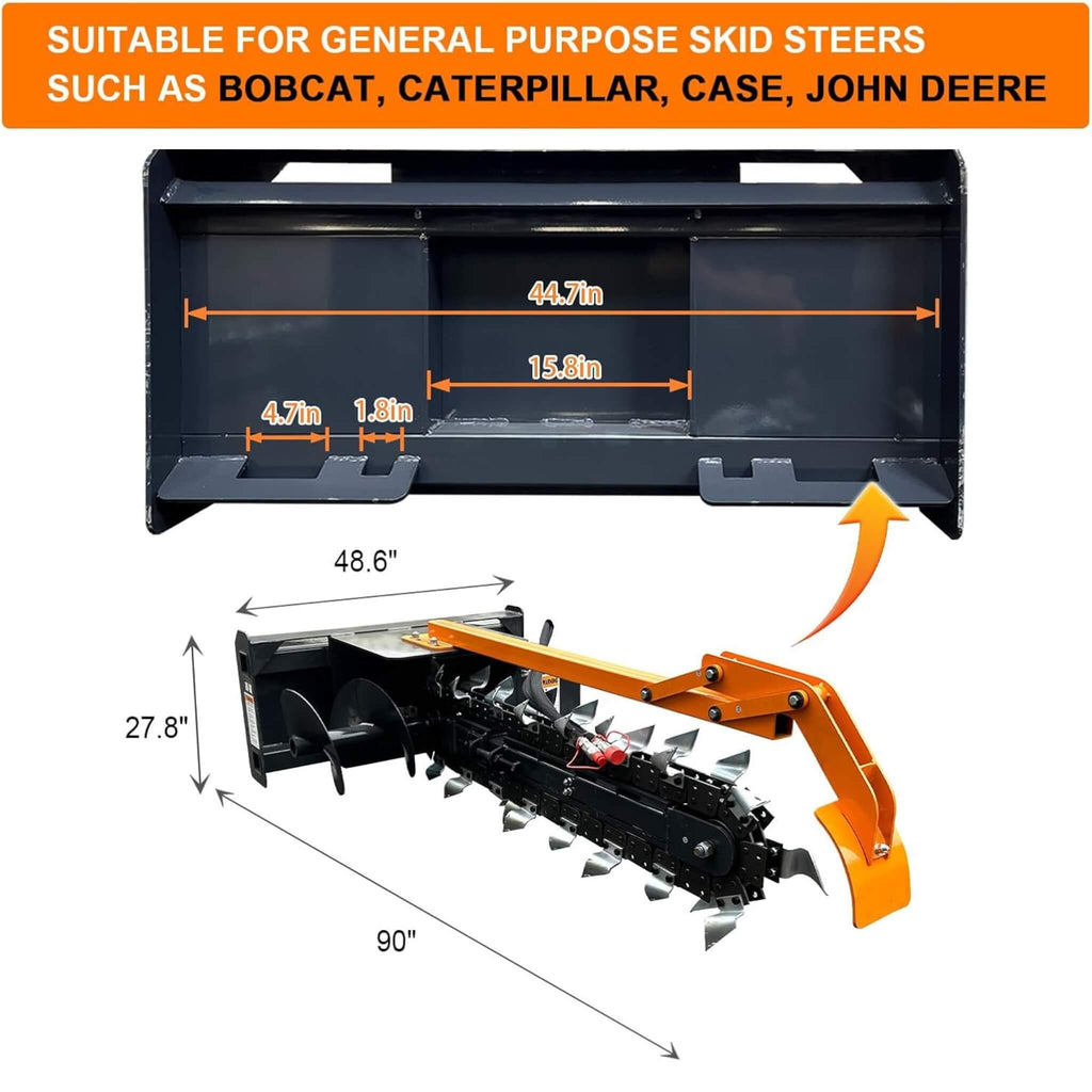 Heavy-Duty 48-Inch Skid Steer Attachment Trencher With Auger (SAK16842) - Saksby Wholesale - Dimensions