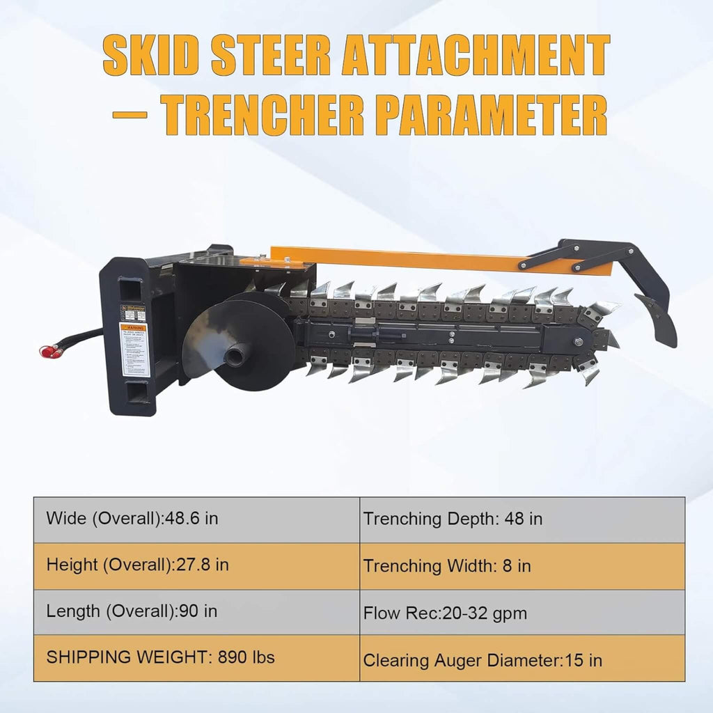 Heavy-Duty 48-Inch Skid Steer Attachment Trencher With Auger (SAK16842) - Saksby Wholesale - Parameters