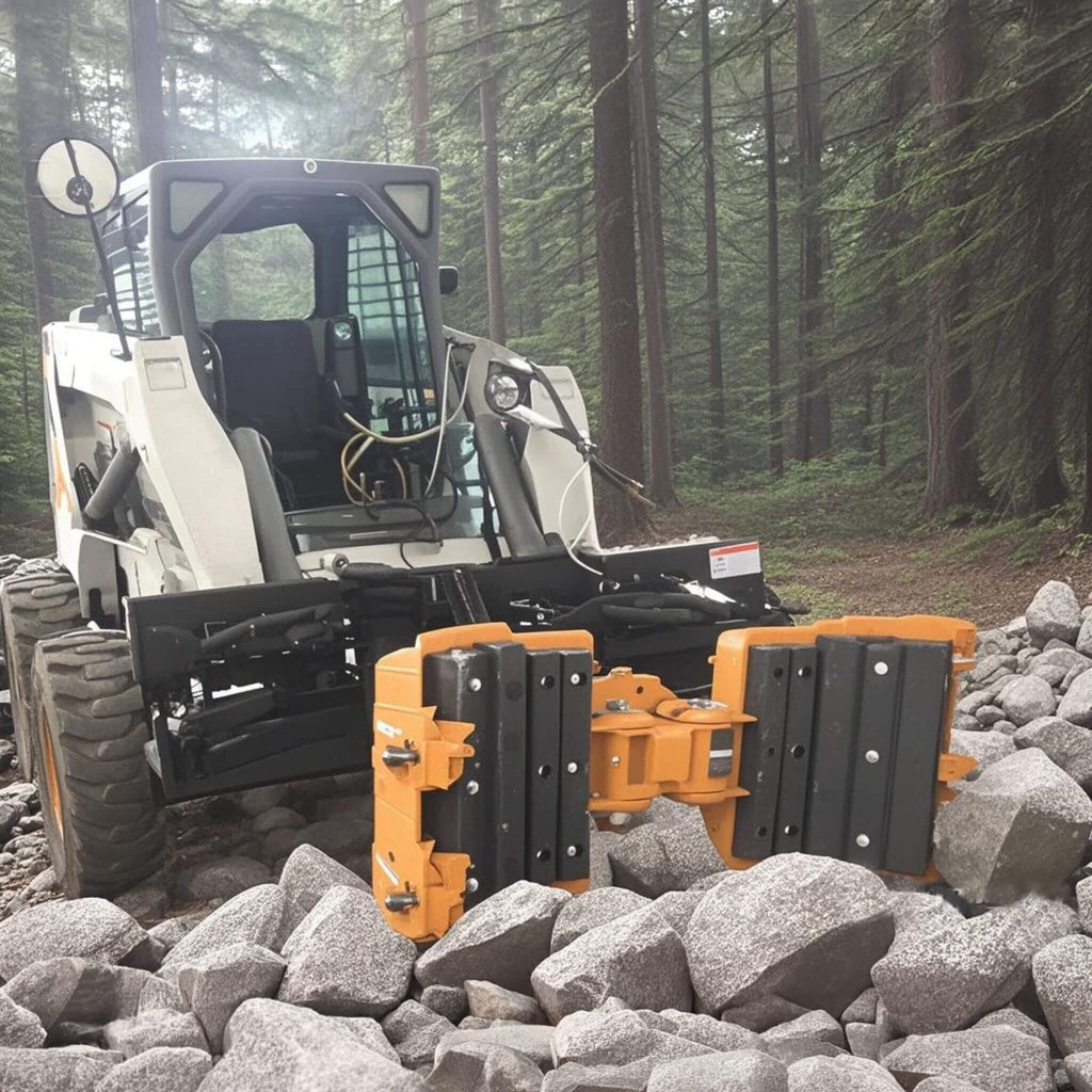 Heavy-Duty 5 Fingers Rotating Rock And Tree Grapple Skid Steer Attachment (SAK39516)  - Saksby Wholesale - Product In Use For Rocks