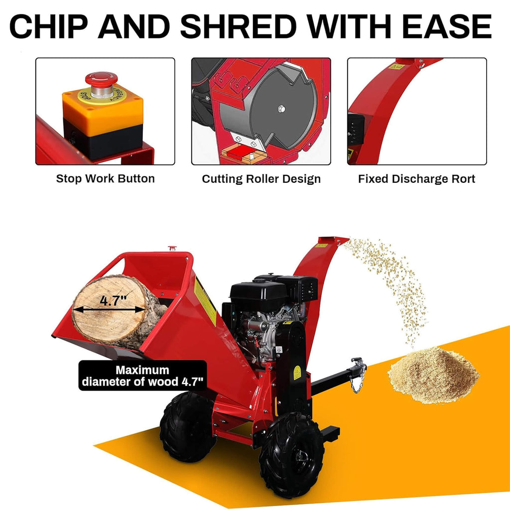 Heavy-Duty 5-Inch 420CC 15HP Towable Gas Wood Chipper Shredder Mulcher (SAK17493) - Saksby Wholesale - Chip And Shred With Ease
