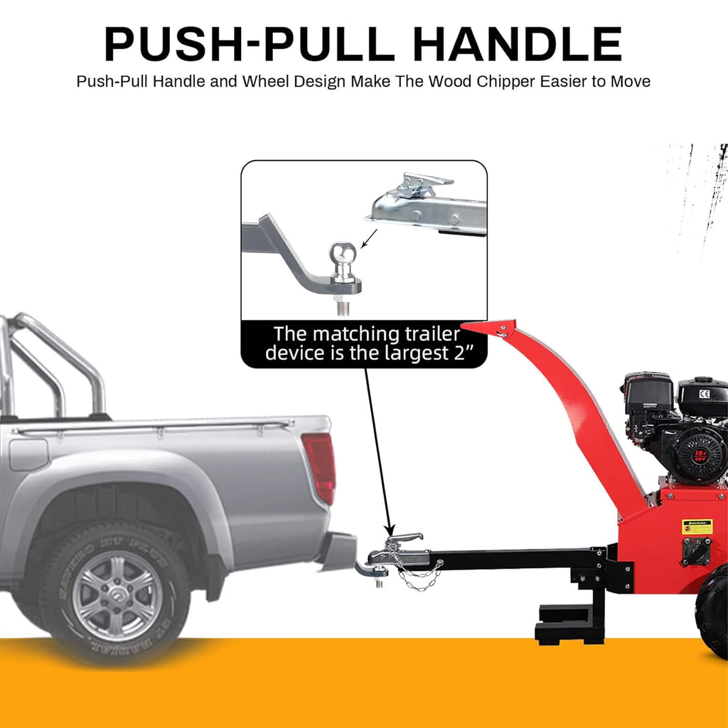 Heavy-Duty 5-Inch 420CC 15HP Towable Gas Wood Chipper Shredder Mulcher (SAK17493) - Saksby Wholesale - Push Pull Handle