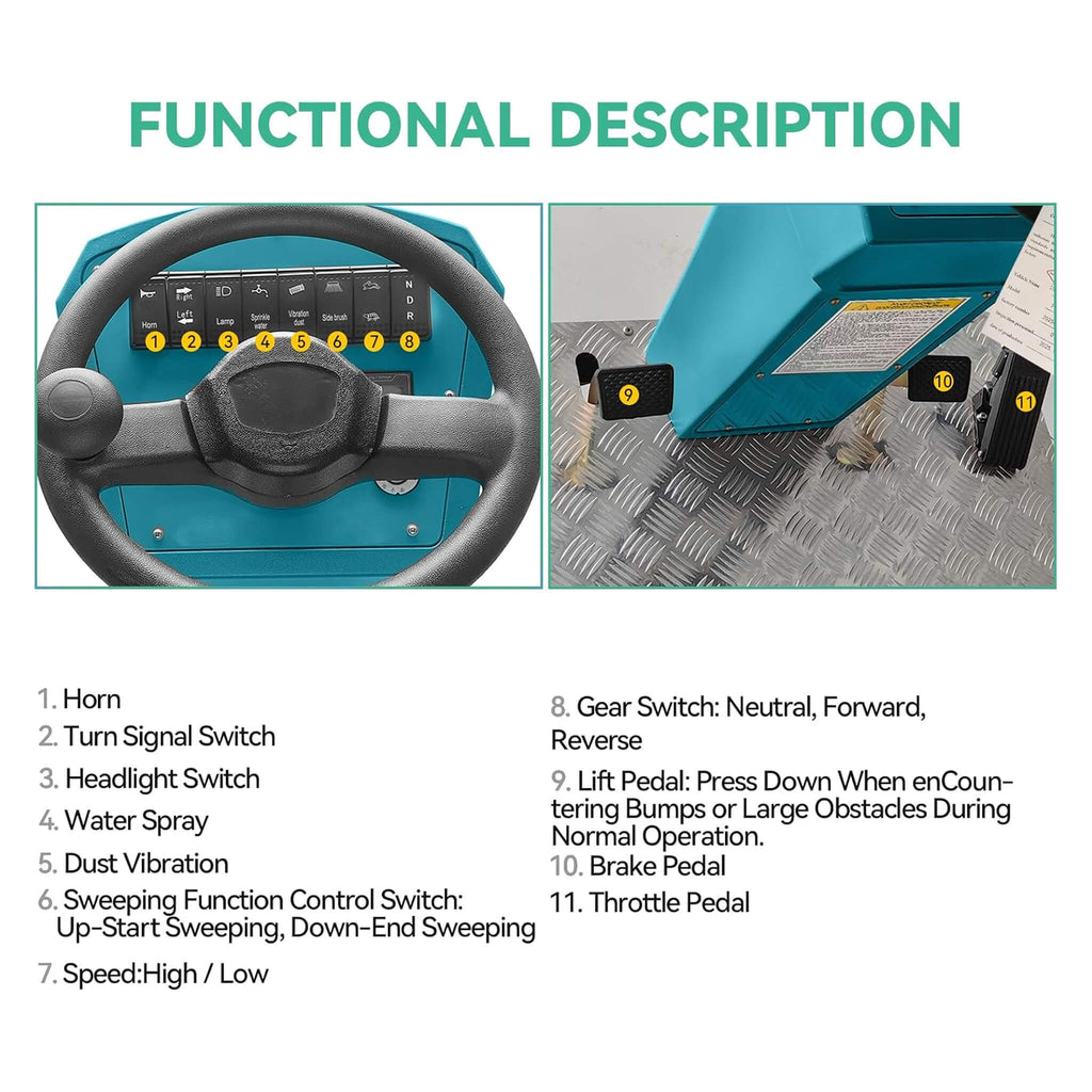 Heavy-Duty 51-Inch Electric Ride-On Floor Industrial Sweeper With Dustbin (SAK69418) - Saksby Wholesale - Controls