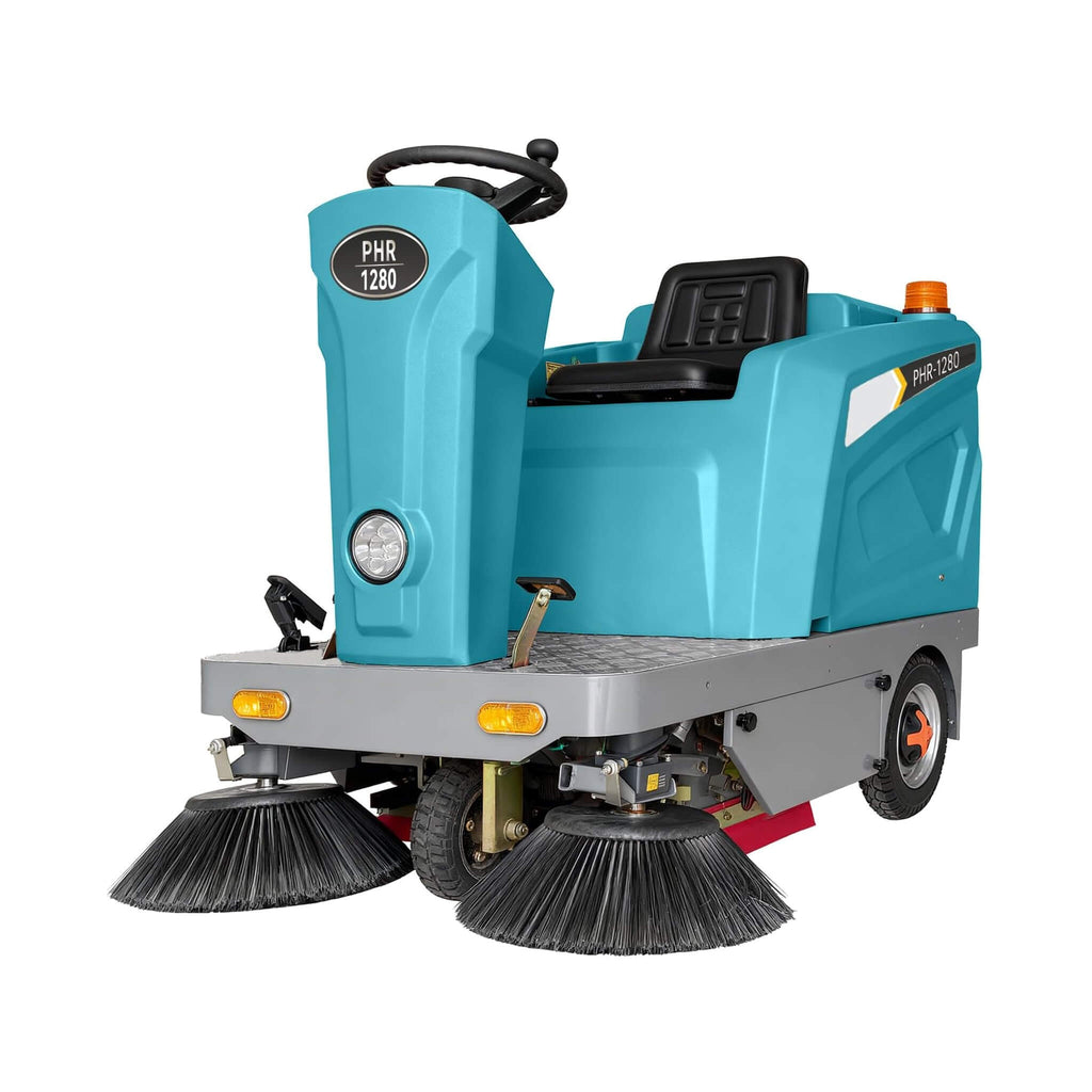 Heavy-Duty 51-Inch Electric Ride-On Floor Industrial Sweeper With Dustbin (SAK69418) - Saksby Wholesale - Blue Front Left View
