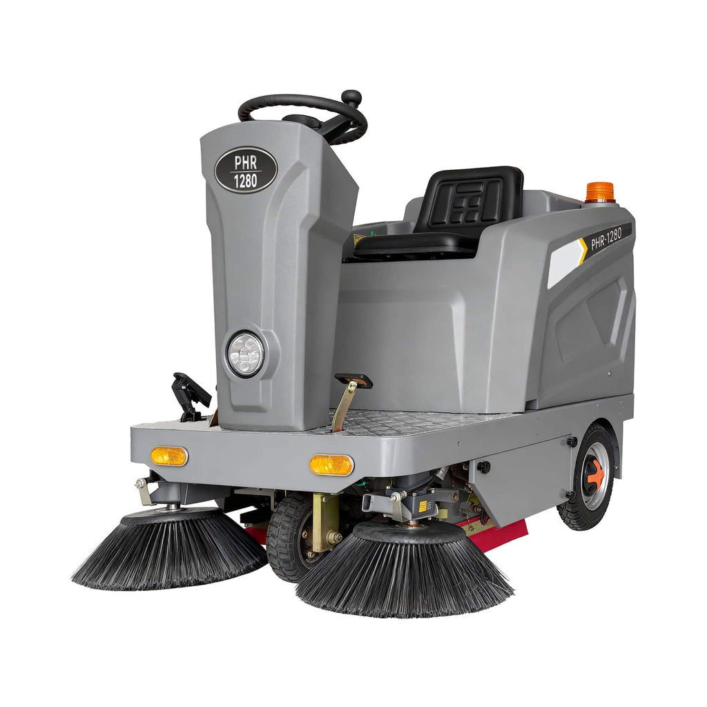 Heavy-Duty 51-Inch Electric Ride-On Floor Industrial Sweeper With Dustbin (SAK69418) - Saksby Wholesale - Gray Front Left View