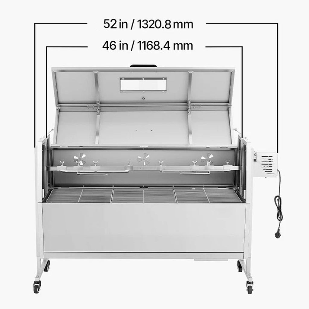 Heavy-Duty 52W Spit Roaster Rotisserie BBQ Grill For Pig, Lamb And Chicken (SAK59286) - Saksby Wholesale - Dimensions Front View
