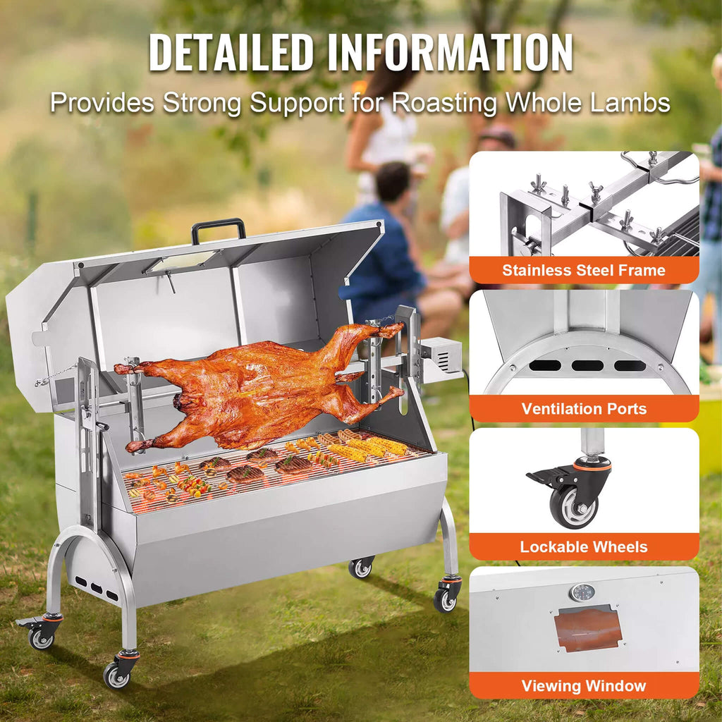 Heavy Duty 52W Spit Roaster Rotisserie BBQ Grill For Pig Lamb And Chicken SAK59286 Saksby - Features