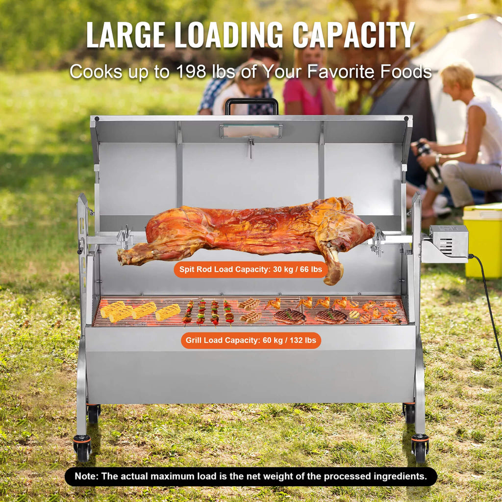 Heavy Duty 52W Spit Roaster Rotisserie BBQ Grill For Pig Lamb And Chicken SAK59286 Saksby - Loading Capacity