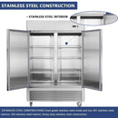 Heavy Duty 54" Stainless Steel 2-Door Reach-In Upright Commercial Freezer (SAK66598) - Saksby Wholesale - Stainless Steel Construction