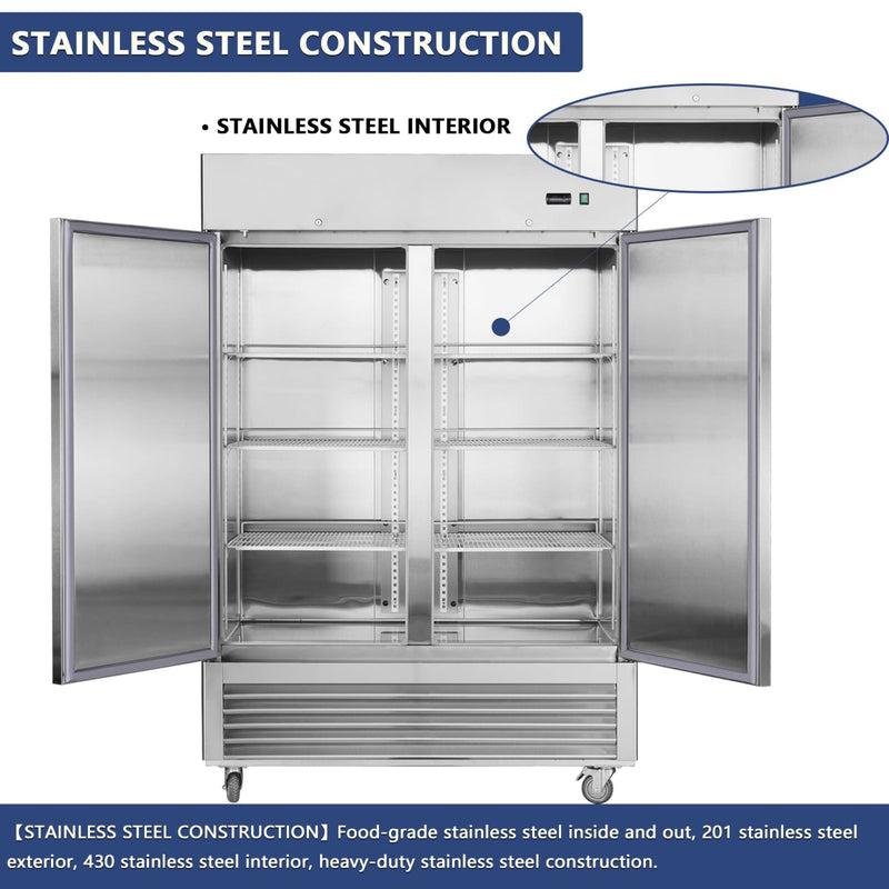 Heavy Duty 54" Stainless Steel 2-Door Reach-In Upright Commercial Freezer (SAK66598) - Saksby Wholesale - Stainless Steel Construction