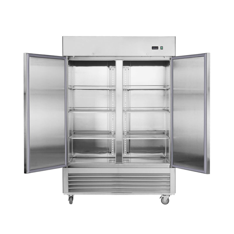 Heavy Duty 54" Stainless Steel 2-Door Reach-In Upright Commercial Freezer (SAK66598) - Saksby Wholesale - Front View Open Doors
