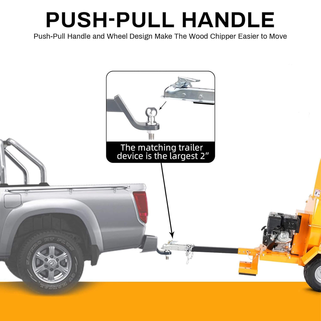 Heavy-Duty 6-Inch 420CC 15HP Towable Gas Wood Chipper Shredder (SAK84602) - Saksby Wholesale - Push Pull Handle