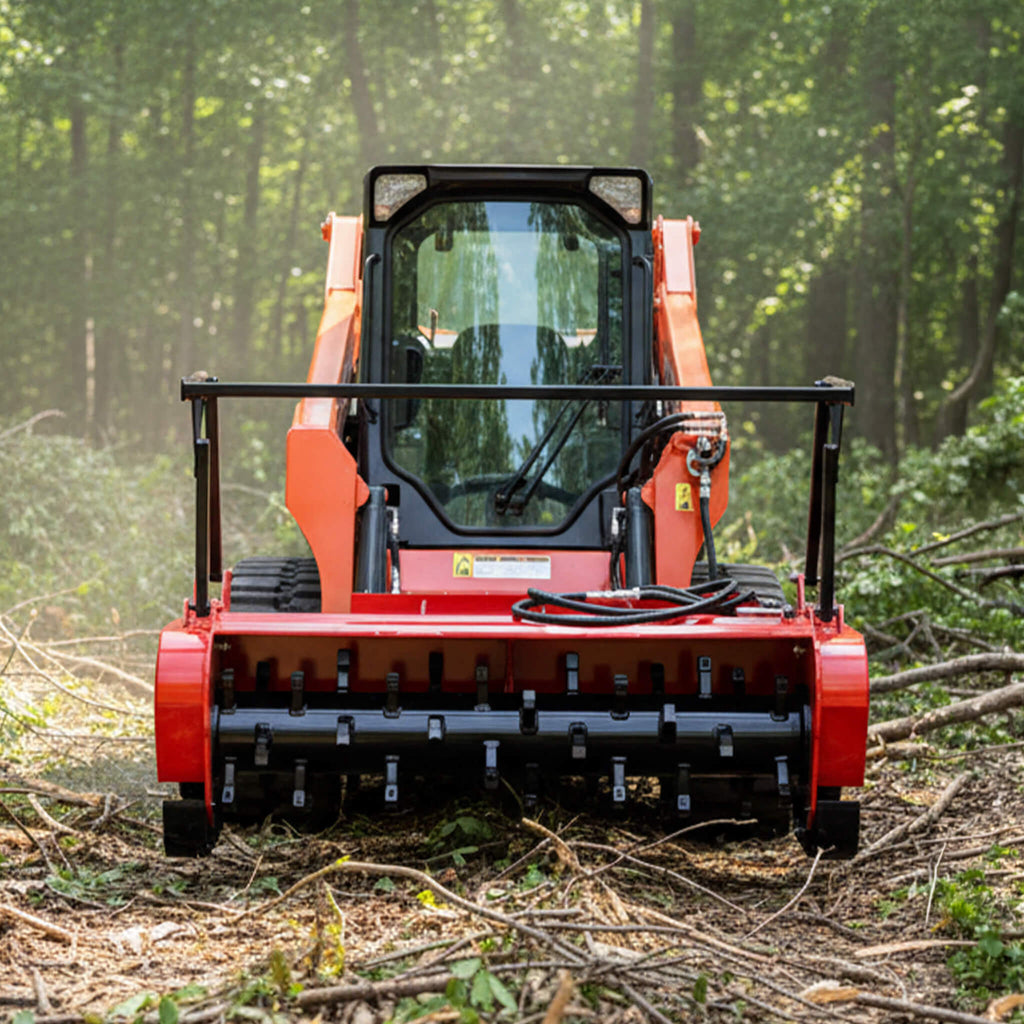 Heavy-Duty 60-Inch Hydraulic Forestry Mulcher Skid Steer Loader Attachment (SAK50792) - Saksby Wholesale - Lifestyle Front View On Loader