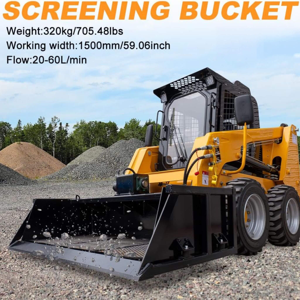 Heavy-Duty 60-Inch Topsoil Screening Skid Steer Bucket Attachment (SAK10294)  - Saksby Wholesale - Screening Bucket Details