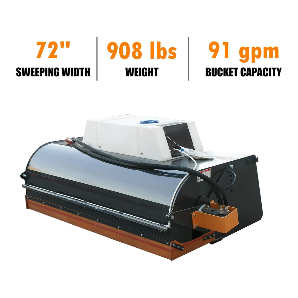 Heavy-Duty 72-Inch Hydraulic Drive Broom Sweeper Skid Steer Attachment With Water Tank (SAK80614) - Saksby Wholesale - Capacity