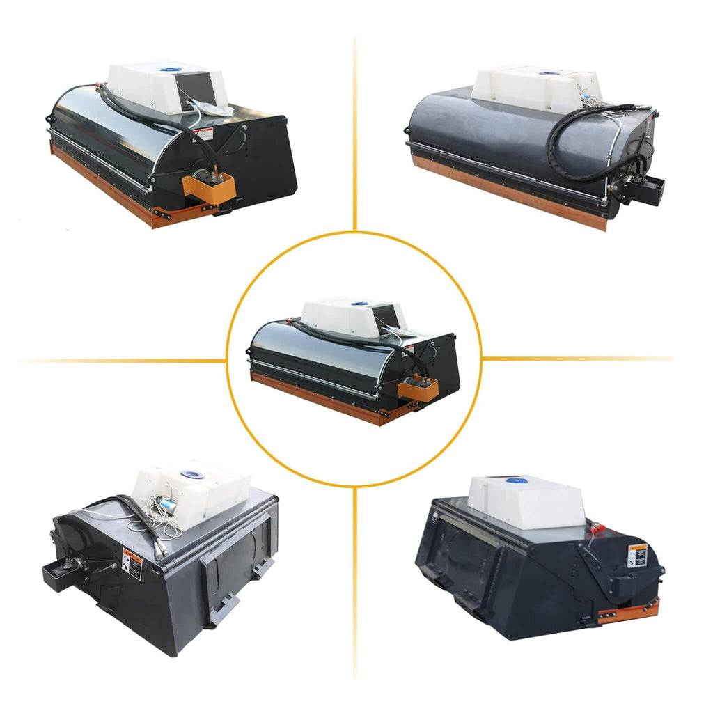 Heavy-Duty 72-Inch Hydraulic Drive Broom Sweeper Skid Steer Attachment With Water Tank (SAK80614) - Saksby Wholesale - Different Views