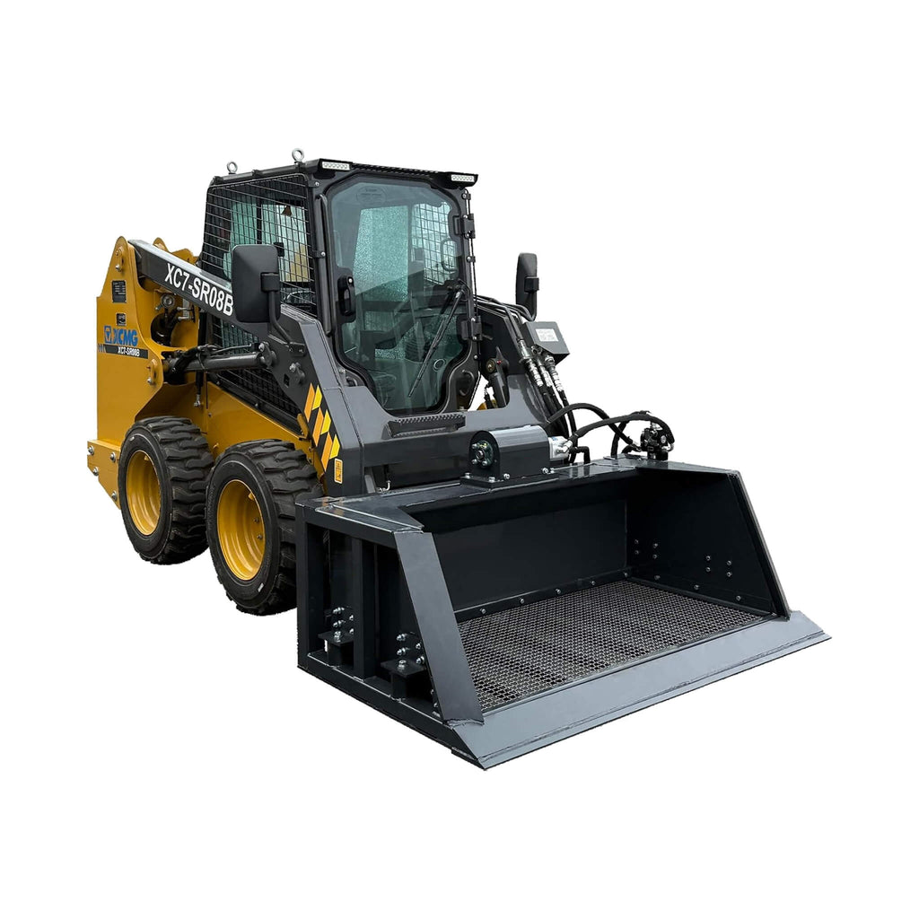 Heavy-Duty 72-Inch Hydraulic Screening Bucket Skid Steer Attachment (SAK14786) - Saksby Wholesale - Front Right View On Loader
