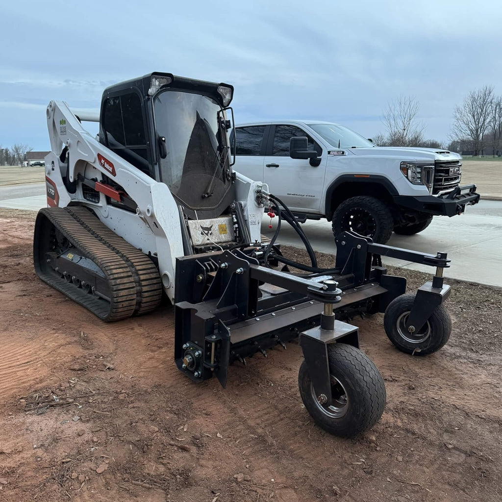 Heavy-Duty 72-Inch Industrial Soil Power Rake Skid Steer Attachment (SAK63905) - Saksby Wholesale - Lifestyle On Loader