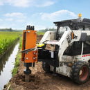 Heavy-Duty 750 FT-LB Hydraulic Skid Steer Pile Hammer Attachment (SAK59134) - Saksby Wholesale - Lifestyle On Loader On Farm