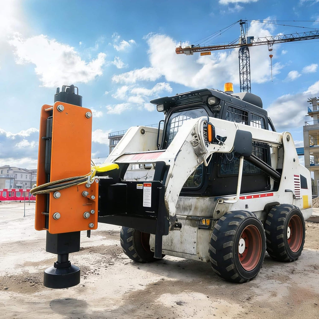 Heavy-Duty 750 FT-LB Hydraulic Skid Steer Pile Hammer Attachment (SAK59134) - Saksby Wholesale - Lifestyle On Loader