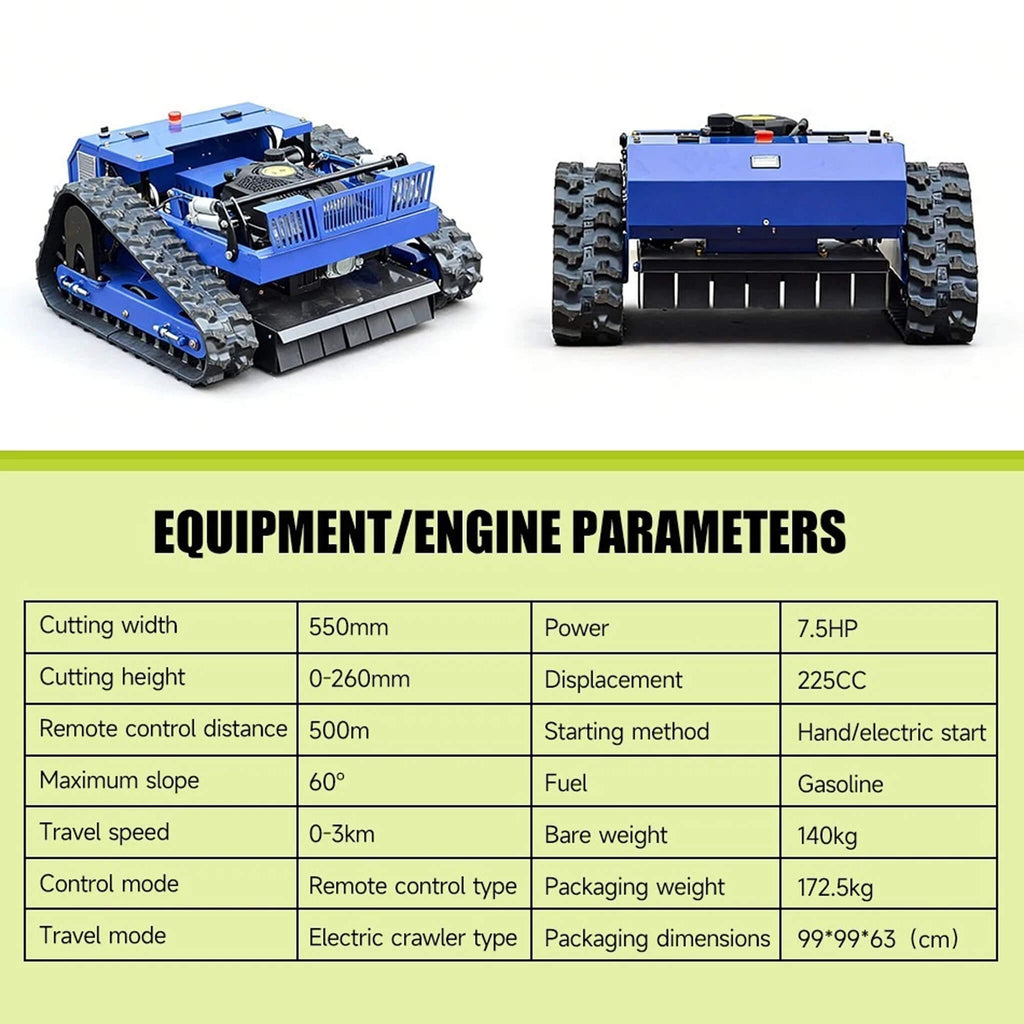 Heavy-Duty 7HP Commercial Remote-Controlled Tracked Gasoline Lawn Mower (SAK94270) - Saksby Wholesale - Specifications