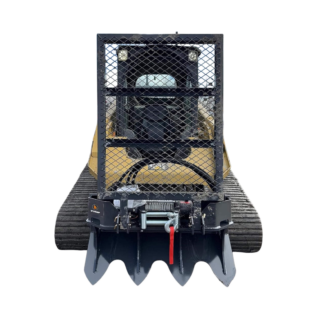 Heavy-Duty 7.5T Forestry Logging Winch Skid Steer Attachment With 100FT Steel Cable (SAK63902) - Saksby Wholesale - Front View On Loader