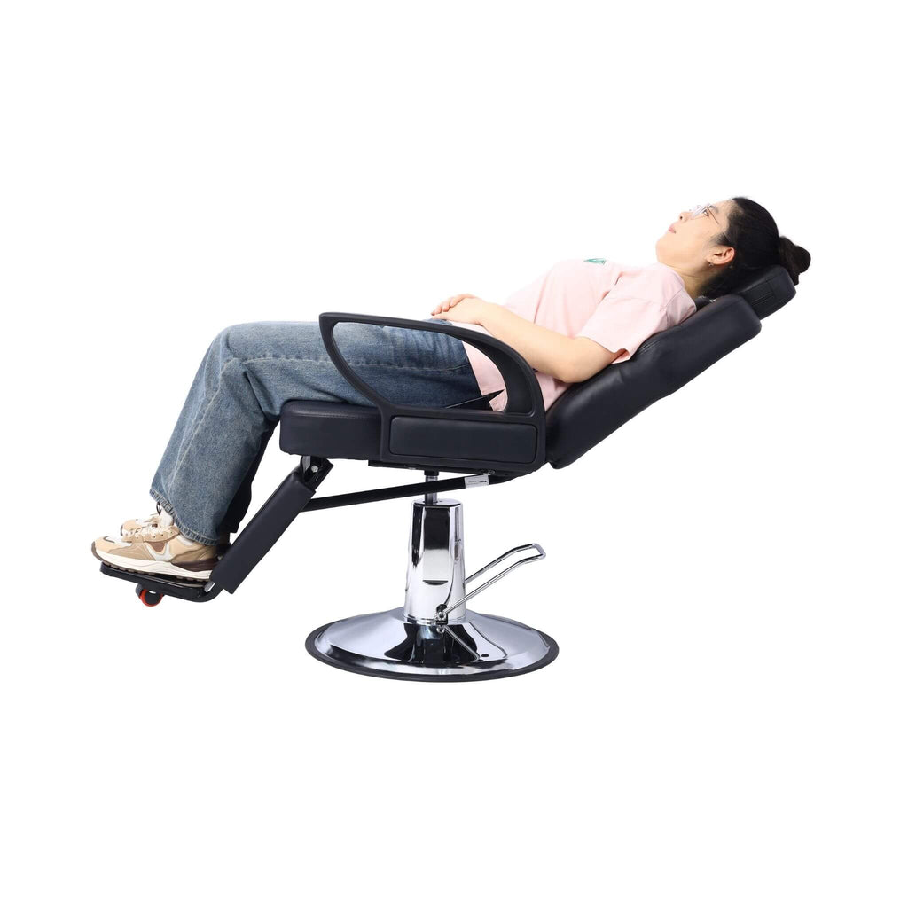 Heavy-Duty All-Purpose Extra Wide PU Leather Hydraulic Reclining Barber Chair (SAK74613) - Saksby Wholesale - With Woman View