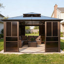 Heavy-Duty Aluminum Frame Outdoor Backyard Solarium With Polycarbornate Roof And Adjustable Panels (SAK68513)  - Saksby Wholesale - Lifestyle Image In Front View