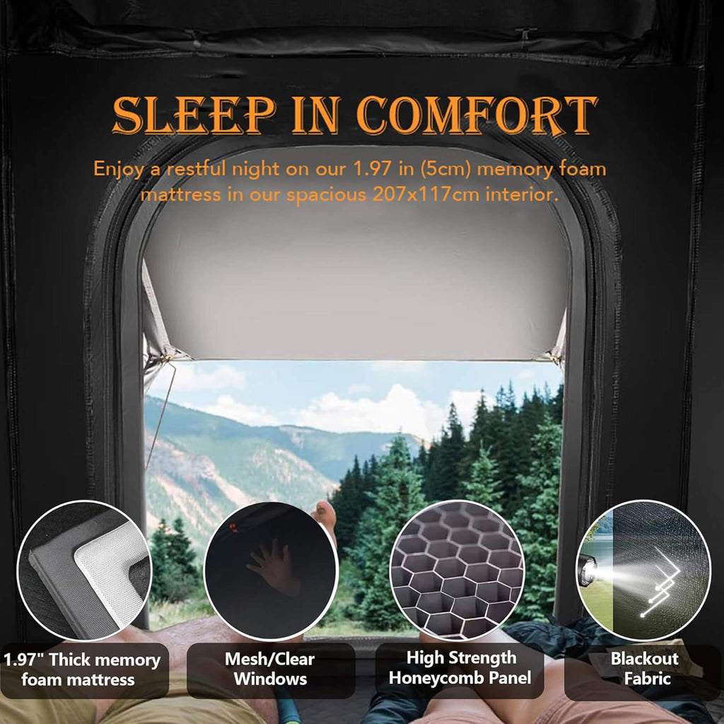 Heavy-Duty Aluminum Rooftop Tent With Ladder, LED Lighting, And Memory Foam Mattress (SAK82931) - Saksby Wholesale - Features