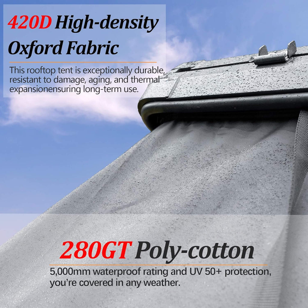 Heavy-Duty Aluminum Rooftop Tent With Ladder, LED Lighting, And Memory Foam Mattress (SAK82931) - Saksby Wholesale - High Density Fabric