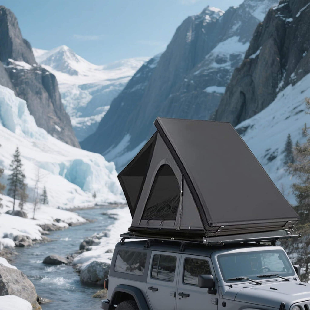 Heavy-Duty Aluminum Rooftop Tent With Ladder, LED Lighting, And Memory Foam Mattress (SAK82931) - Saksby Wholesale - Lifestyle Back Left View