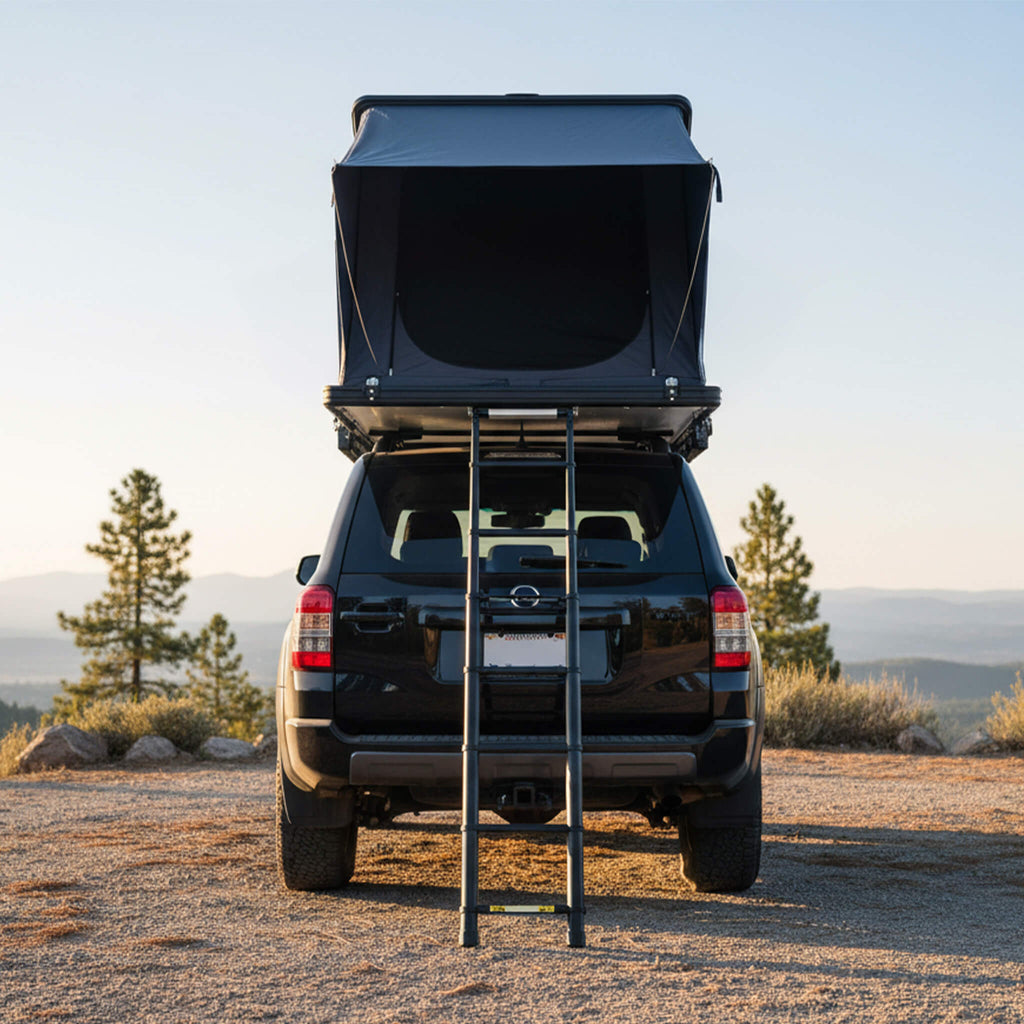 Heavy-Duty Aluminum Rooftop Tent With Ladder, LED Lighting, And Memory Foam Mattress (SAK82931) - Saksby Wholesale - Lifestyle Front View