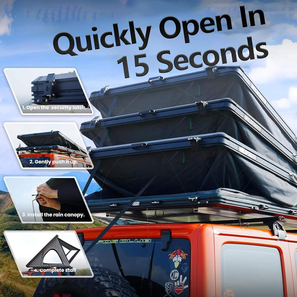 Heavy-Duty Aluminum Rooftop Tent With Ladder, LED Lighting, And Memory Foam Mattress (SAK82931) - Saksby Wholesale - Quick Open