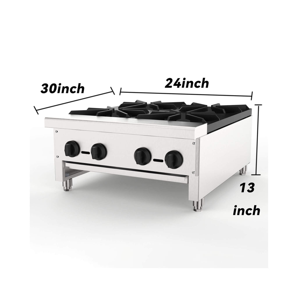Heavy-Duty Commercial 112K BTU 4-Burner Stainless Steel Gas Stove Hot Plate (SAK39201) - Saksby Wholesale - Dimensions