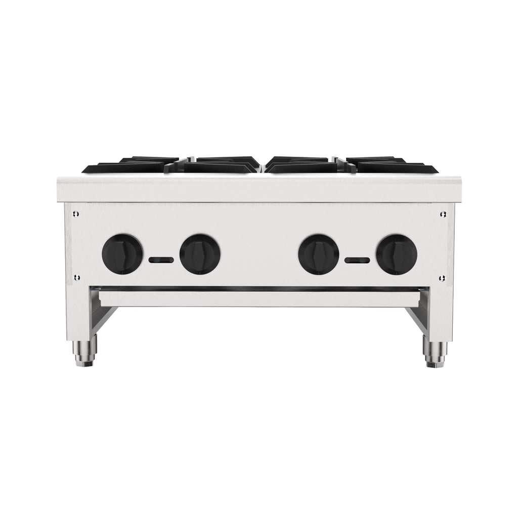Heavy-Duty Commercial 112K BTU 4-Burner Stainless Steel Gas Stove Hot Plate (SAK39201) - Saksby Wholesale - Front View