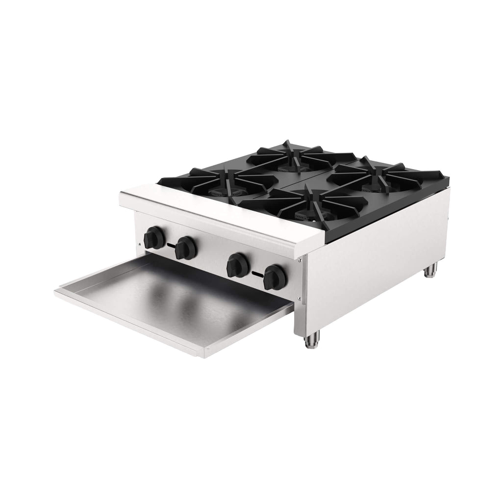 Heavy-Duty Commercial 112K BTU 4-Burner Stainless Steel Gas Stove Hot Plate (SAK39201) - Saksby Wholesale - Side View