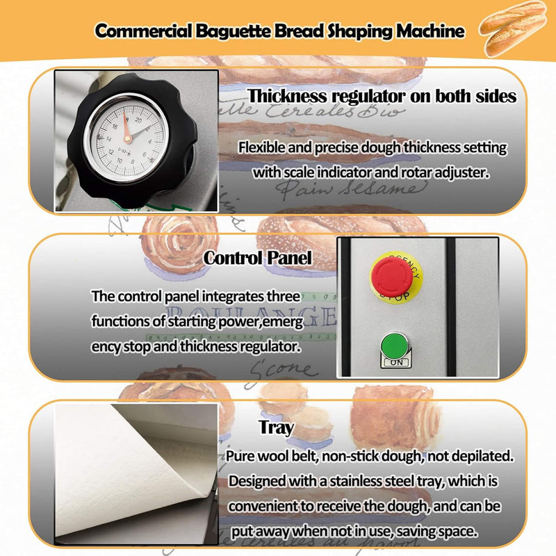 Heavy-Duty Commercial 110V Electric Baguette Bread Shaper Machine (SAK68176)