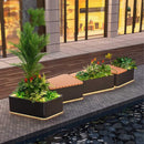 Heavy-Duty Commercial Outdoor Stainless Steel Bench With Wood Seat And Planter Box [Made To Order] (SAK41578)