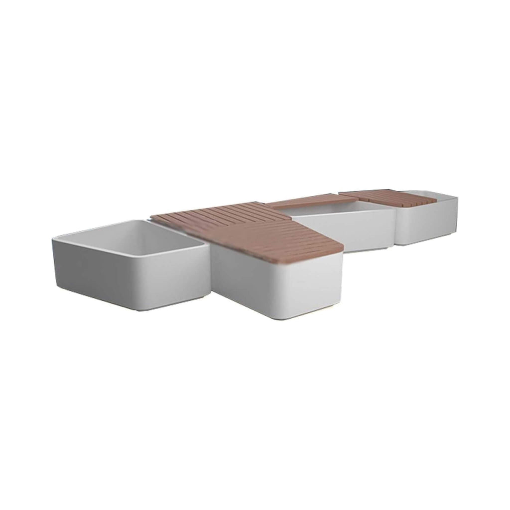 Heavy-Duty Commercial Outdoor Stainless Steel Bench With Wood Seat And Planter Box [Made To Order] (SAK41578)