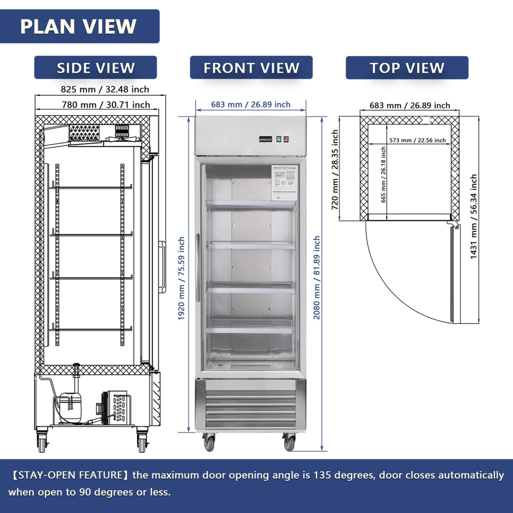Heavy-Duty Commercial Upright ETL Certified Freezer For Restaurants, Bars, And Supermarkets (SAK01847) - Saksby Wholesale - Dimensions
