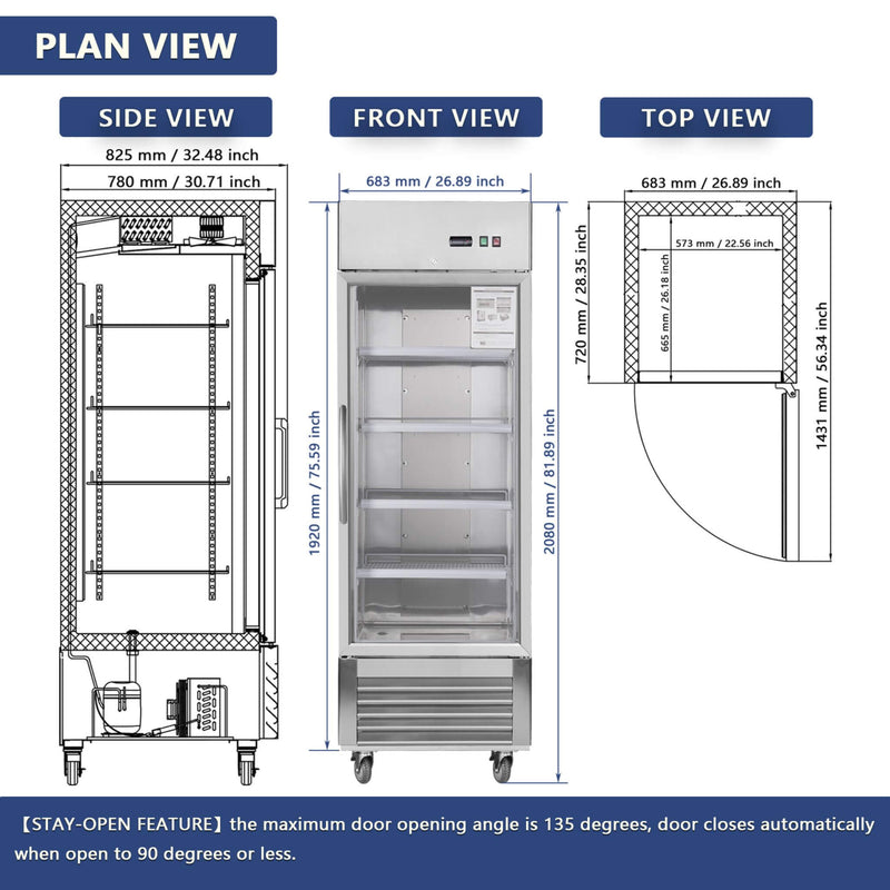 Heavy-Duty Commercial Upright ETL Certified Freezer For Restaurants, Bars, And Supermarkets (SAK01847) - Saksby Wholesale - Dimensions