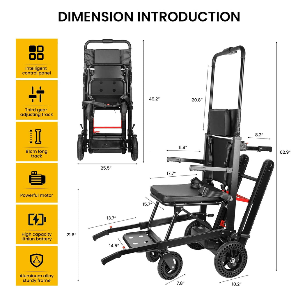 Heavy-Duty Electric Foldable Stair Climbing Wheelchair, 450LBS [FDA-Approved (SAK92801) - Saksby Wholesale - Dimensions