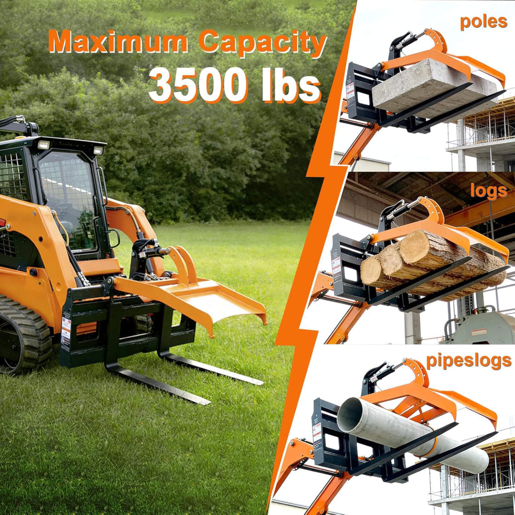 Heavy-Duty Fork Grapple Skid Steer Attachment With Universal Quick Attach (SAK10478) - Saksby Wholesale - Capacity View