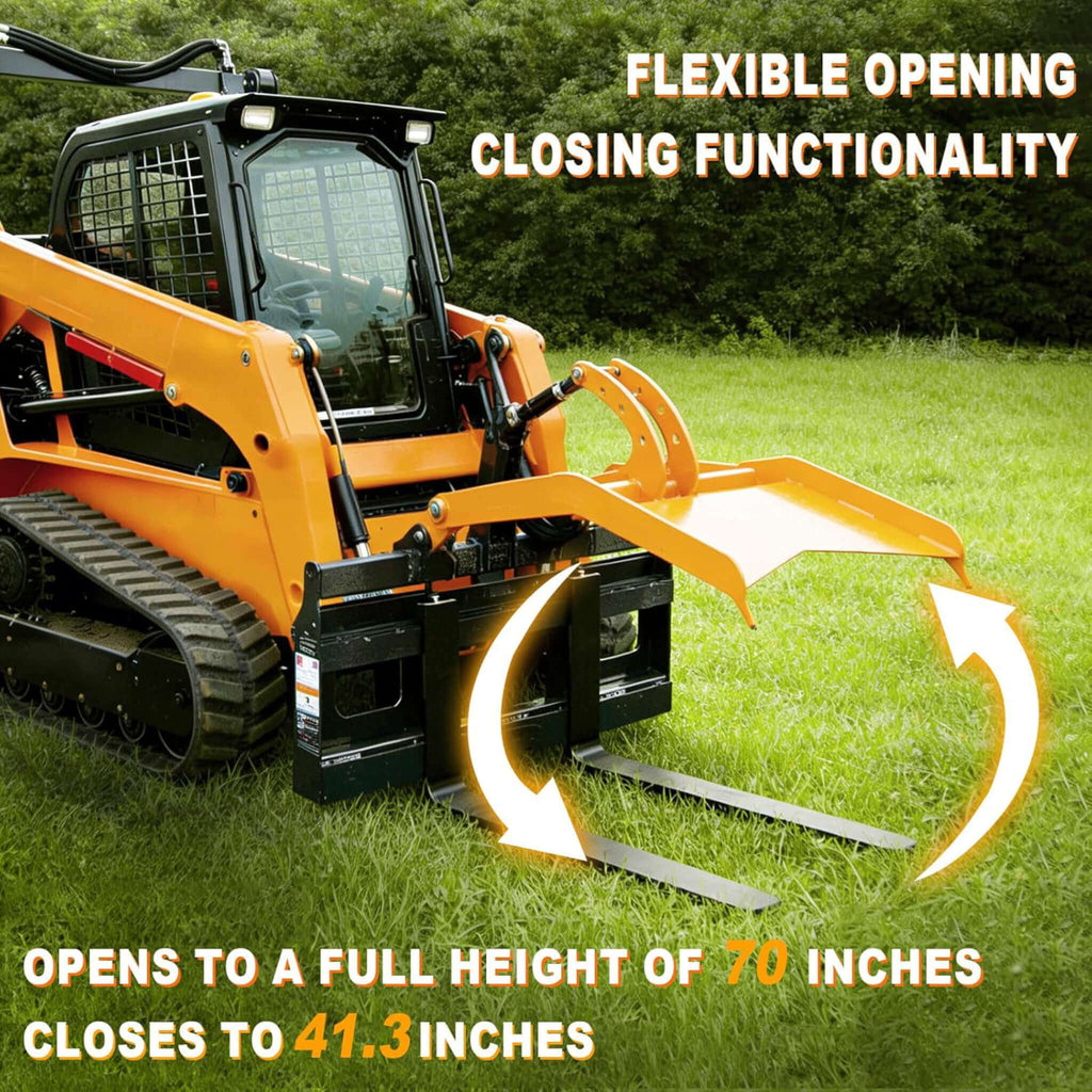 Heavy-Duty Fork Grapple Skid Steer Attachment With Universal Quick Attach (SAK10478) - Saksby Wholesale - Functionality View