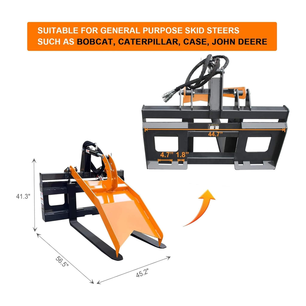 Heavy-Duty Fork Grapple Skid Steer Attachment With Universal Quick Attach (SAK10478) - Saksby Wholesale - Dimensions View