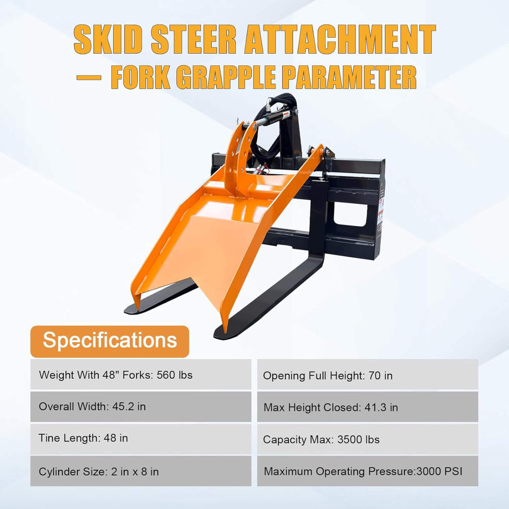 Heavy-Duty Fork Grapple Skid Steer Attachment With Universal Quick Attach (SAK10478) - Saksby Wholesale - Specifications View