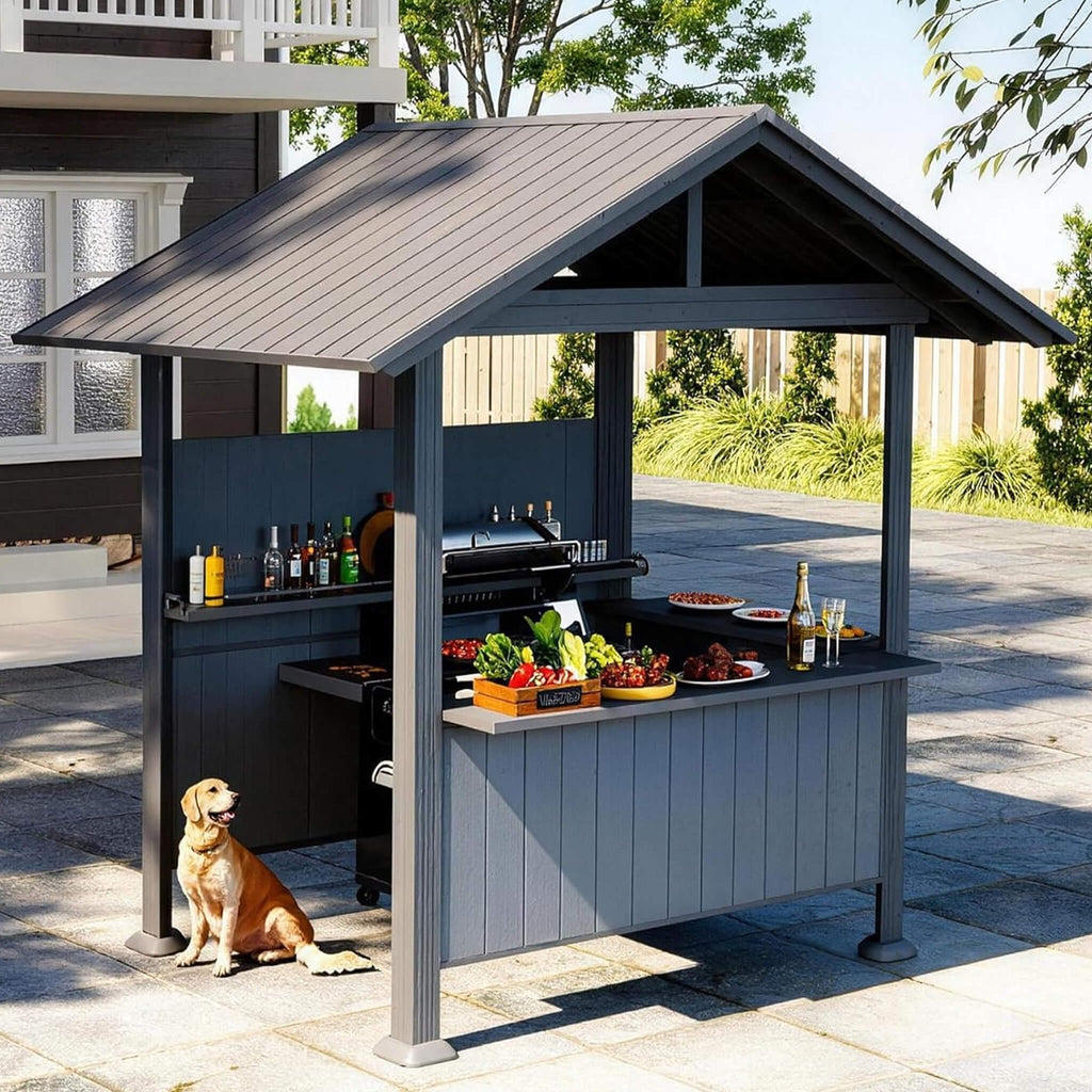 Heavy-Duty Gable Roof Hardtop Grill Gazebo (SAK49731)  - Saksby Wholesale - Gray Front Left View