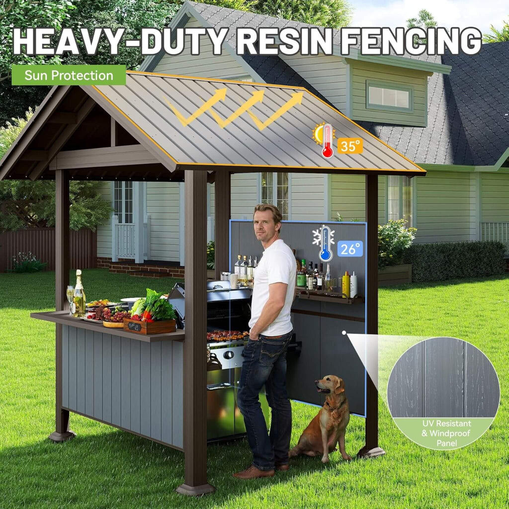 Heavy-Duty Gable Roof Hardtop Grill Gazebo (SAK49731)  - Saksby Wholesale - Resin Fencing
